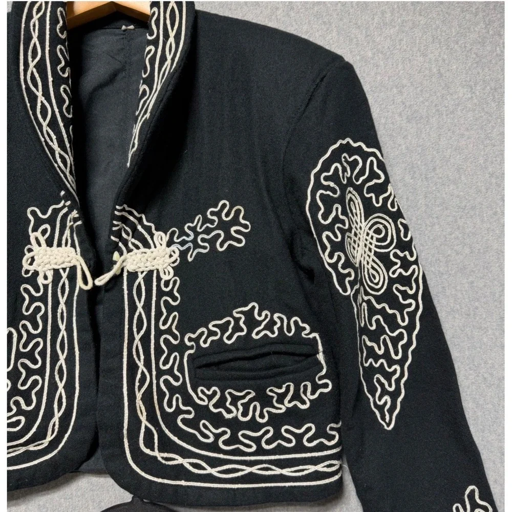 Vintage Black White Soutache Embroidered Bolero Jacket and Vest Set Mens Small